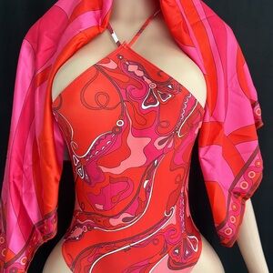 Vibrant Red and Pink Halter Swimsuit